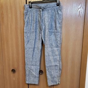 EUC Athleta Women's Size 4 Pants 100% Linen Ankle Gray Chambray Pockets 591449